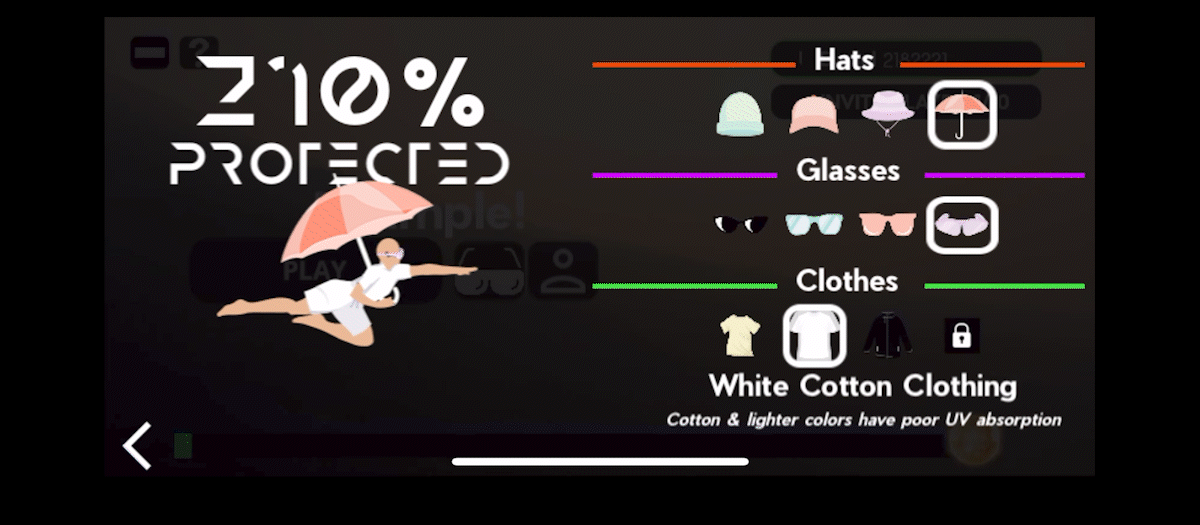gif of clothing equip screen of SolAR Run Game