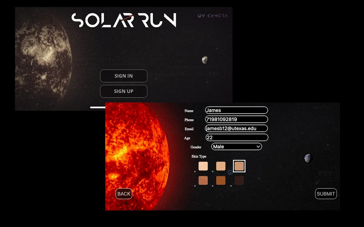 Gifs of Homepage of SolAR Run Experience