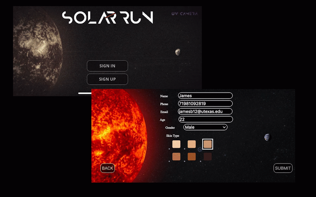 Gifs of Homepage of SolAR Run Experience