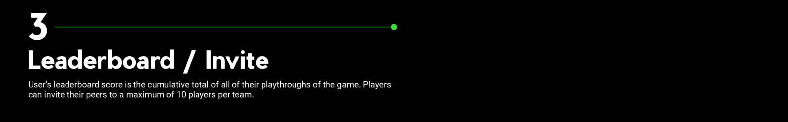 3.Leaderboard/Invite:User’s leaderboard score is the cumulative total of all of their playthroughs of the game. Players can invite their peers to a maximum of 10 players per team.